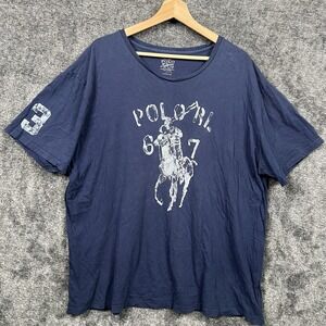 Polo Ralph Lauren Vintage T-Shirt Graphic Big Pony Lightweight Men's 2XL Blue